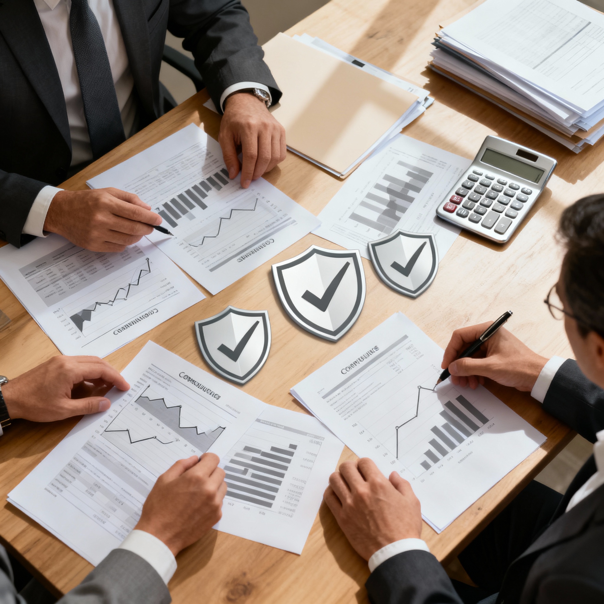Financial audit documents and strategic planning charts illustrating compliance and transparency for consultancy services in Saudi Arabia.