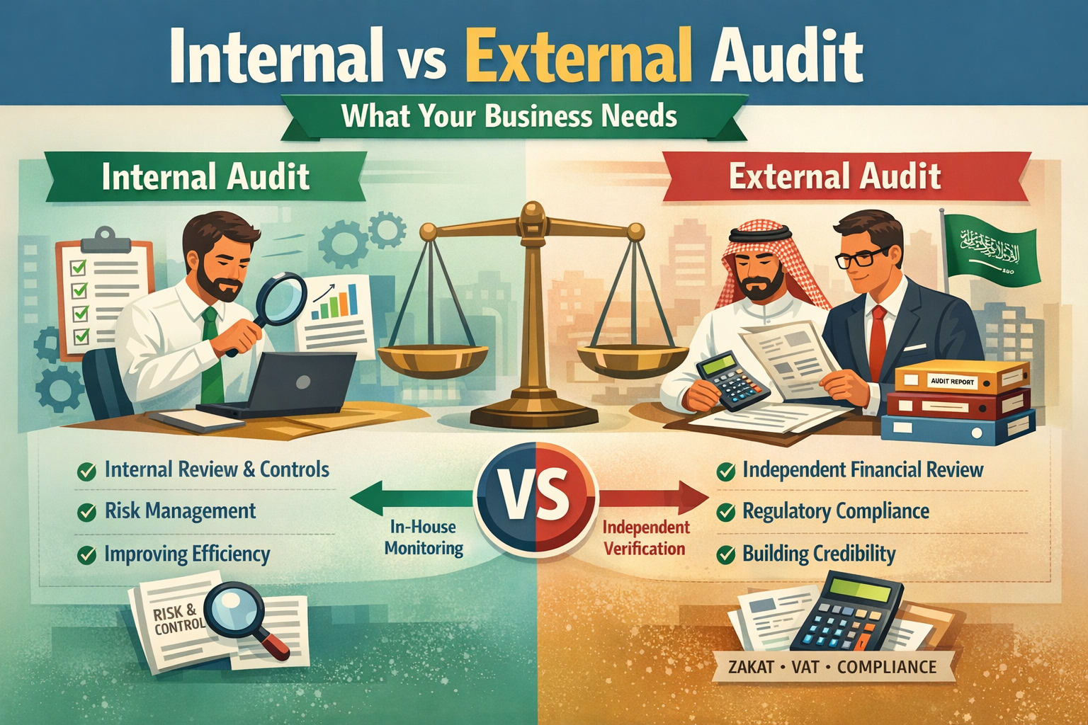 مقارنة بين المراجعة الداخلية والخارجية والامتثال